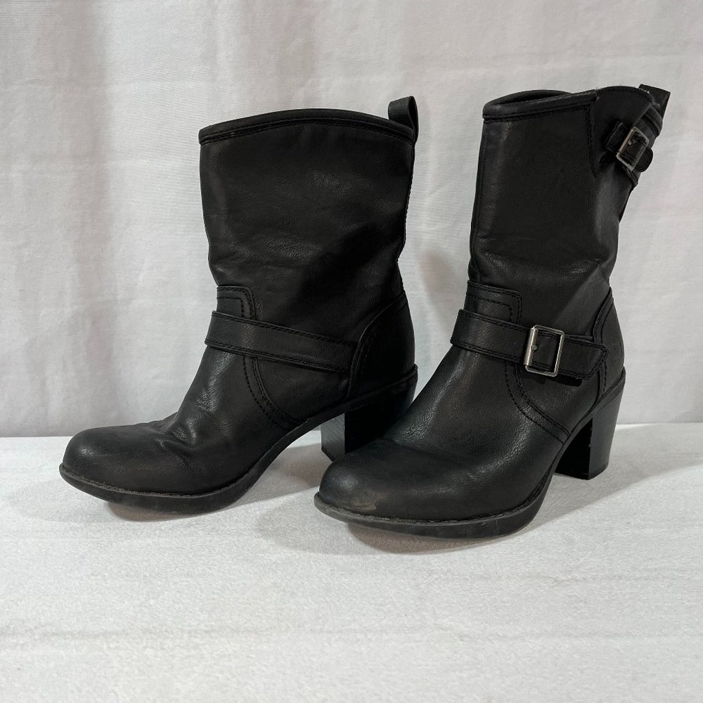 Black Mid-Calf Block Heel Women's Boots